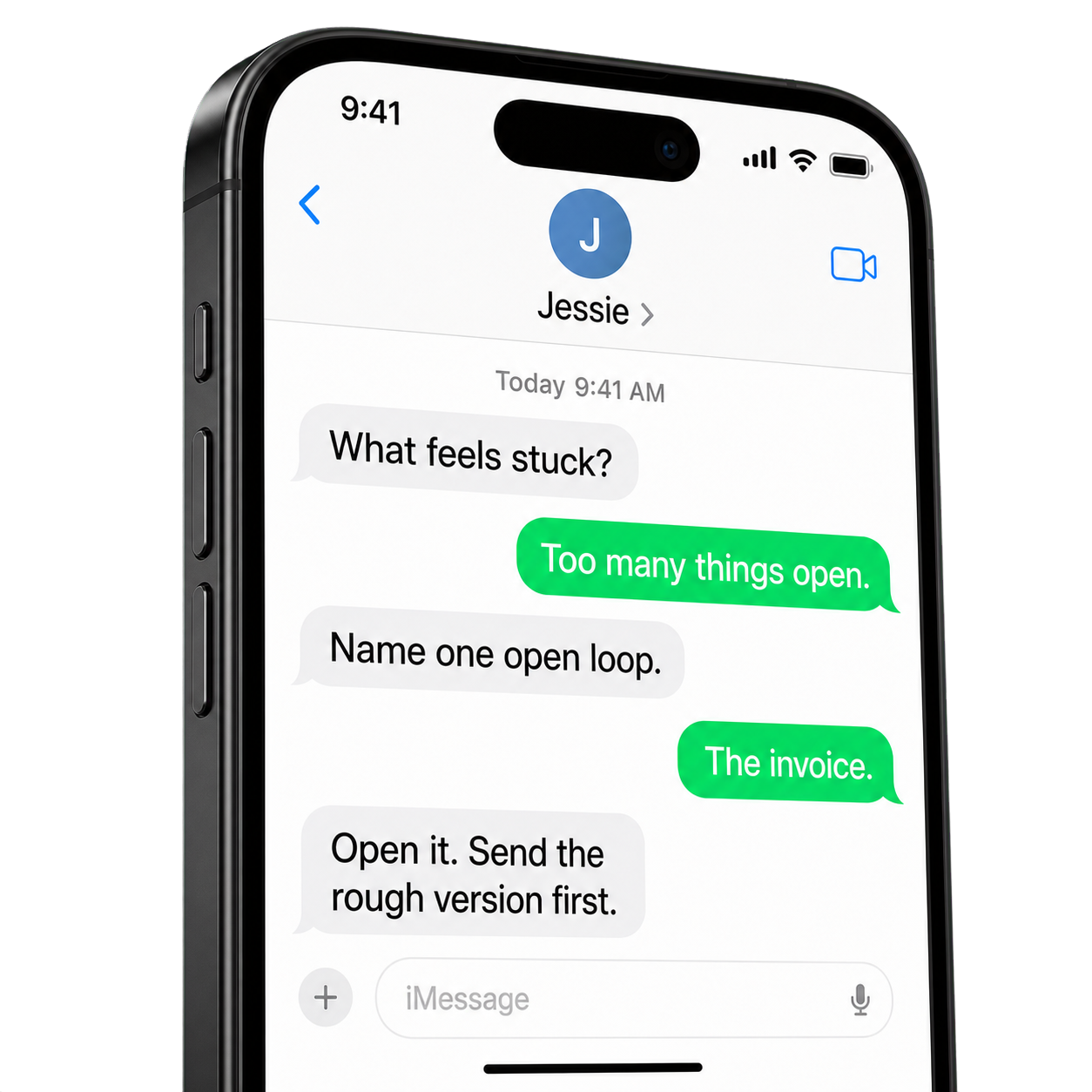 Jessie Chat text messages helping turn overwhelm into one next action.